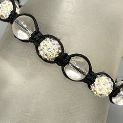 Glass Bead Bracelet Clear Druk Speckled AB Rhinestone Tension Cord Adjustable