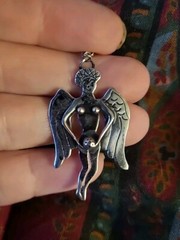 Vintage Sterling Silver Fairy Pendant Charm 925 Nude Angel Wings Holding Ball