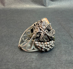 1970 Art Sterling Silver Ring Orbicular Ocean Jasper Grapevine Adjustable 8-10