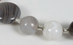 Vintage Gray Agate Beaded Necklace Silver-Tone 17 In Square/Round Beads Lobster