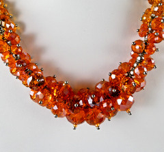 Pretty Glass Crystal ORANGE Beaded Necklace Silver Tone Fashion Jewelry SPARKLE!