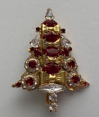 VINTAGE CHRISTMAS TREE BROOCH PIN ARTISAN BG ? BOOK PIECE BOW RHINESTONES HTF 56