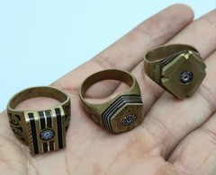 Morocco Top Brass Three Men’s Ring Chevron Bead Engraving Pieces US Size 11