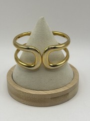 Vintage Gold Tone Modernist Hinged Cuff Bracelet Abstract Statement Spring Clasp