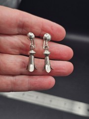Estate Vintage Sterling Silver Squash Blossom Screw Back Earrings Southwestern