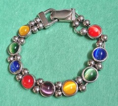Vintage Colorful CAT’S EYE STONE Chain Magnetic Clasp Bracelet In Silver Tone