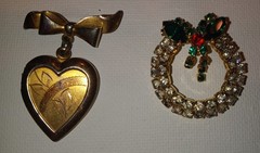 Assembled Vintage Jewelry Canvas Lot Display including signed Berebi Brooch