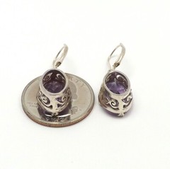 Sterling Silver Natural Light Purple Amethyst Leverback Dangle Earrings Vintage