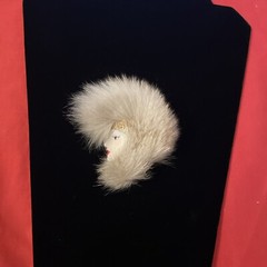 Vintage 1980’s Art Deco Style Lady Profile Brooch Fur Mohawk White Face Eyeliner