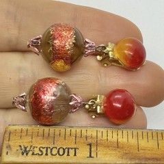 Vtg Hong Kong Lucite Foil Yellow Red Bead Dangle Earrings Clip-on