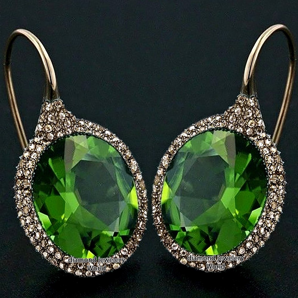 Vintage 2.90ctw Rose Cut Diamond Emerald Studded Silver Gorgeous Earring Jewelry