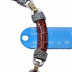 Nancy and David, 18K Gold, Silver and Embossed Leather Equestrian Choker