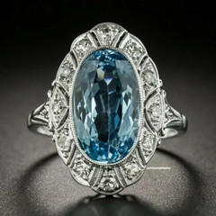 2.23 CT Elongated oval cut aquamarine milgrain style 925 sterling silver Ring