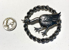 Sterling Silver Vintage Pendant (NO CHAIN) Goose Round Large 2.75 inch Unique