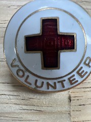 Vintage Enameled Gold Tone Metal Red Cross Volunteer Pin or Brooch