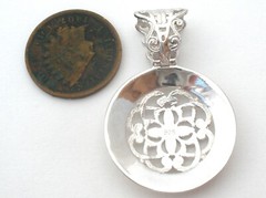 Sterling Silver Open Work Round Pendant Italian Vintage Slide For Necklace