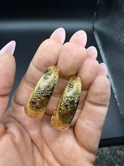 Vintage Large Thick Who Like Golden Flower Etched Earrings