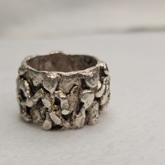 Vintage Brutalist Sterling Silver Abstract Figural Wide Band Ring Size 10 26.85g