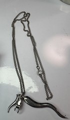 Vintage Cornicello Horn Pendant Necklace Silver Tone Brutalist Claw