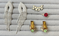 Vintage Rhinestone Jewelry Lot Earrings Brooches Necklace Bracelets Multicolor