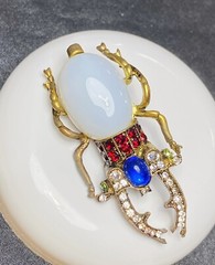 NWOT Kelley Hollis Signed Darling Scarab Moonstone/Rhinestone Beetle Brooch/Pin!