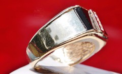14k yellow gold ring 0.16ct diamond onyx size 8.5 vintage handmade 9.8gr N2303
