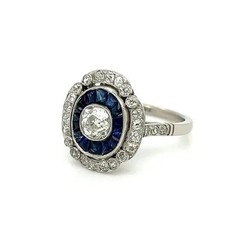 Art Deco 3.5Ct Lab Created Diamond Blue Sapphire Anniversary White Gold FN Ring
