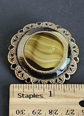 West Germany Brooch Pin Jewelry Green Art Glass Filigree Vintage Fashion Beauty