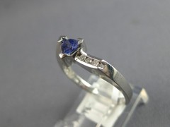 ESTATE .48CT DIAMOND & AAA TANZANITE 14K WHITE GOLD 3D TRILLION & ROUND FUN RING