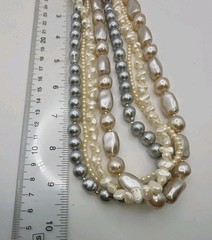 Vintage Faux Pearl Multistrand Round Baroque White Champagne Grey Statement 19.5