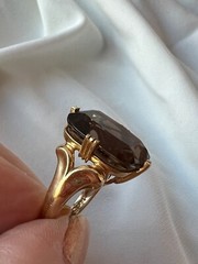 14K YELLOW GOLD LARGE SMOKY QUARTZ RING BEAUTIFUL RICH CHOCOLATE BROWN COLOR
