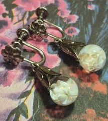 Vintage Sterling Silver Floating Opal Chip Earrings Signed Opalite Dangle Bridal
