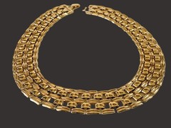 Vintage Gold Tone Egyptian Revival Bib Collar Necklace Wide Multi-Row Link 18″