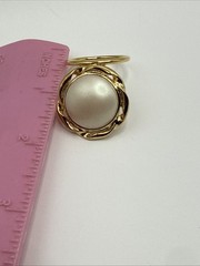 Vintage Faux Pearl Scarf Clip Gold Tone Ring 1”