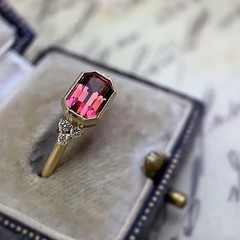 Art Deco Style Lab Created Pink Tourmaline Diamond Engagement Ring 14K Gold FN