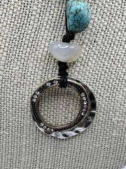 Bohemian Black Nylon Strung Necklace With Mixed Metals And Stone