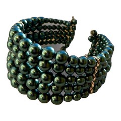 Bracelet 5 Row Teal Beaded Stretch Cuff Bracelet Open Back Graduated (F111)