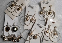 6 Pairs NEW VINTAGE DANGLE HOOPS EARRINGS PIERCED DROP BIG CLASSIC • OLD STOCK