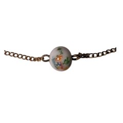 Vintage Dainty Gold Tone Choker Chain Hand Painted Floral Beads 14 Inches
