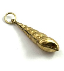Vintage Brass Spiral Seashell Charm Puffy Shell Nautical Beach Pendant