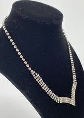 Antique Art Deco Silver Tone Multi Layer Rhinestone Collar Statement Necklace