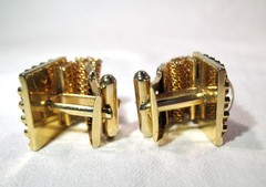 Vintage Pink Stone Gold Tone Mesh Cufflinks K836