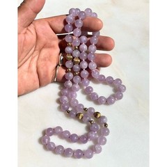 VINTAGE PASTEL PURPLE LAVENDER AMETHYST BEADED NECKLACE 14K GOLD RIBBED BEADS