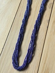 Natural Nepal Glass Seed Bead Multi Strand Necklace. Iridescent Peacock Blue 22″