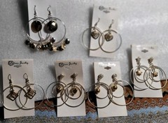6 Pairs NEW VINTAGE DANGLE HOOPS EARRINGS PIERCED DROP BIG CLASSIC • OLD STOCK
