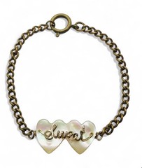 Vintage WWII Era Script Sweetheart Heart Bracelet GF Gold Filled & Antiqu Brass