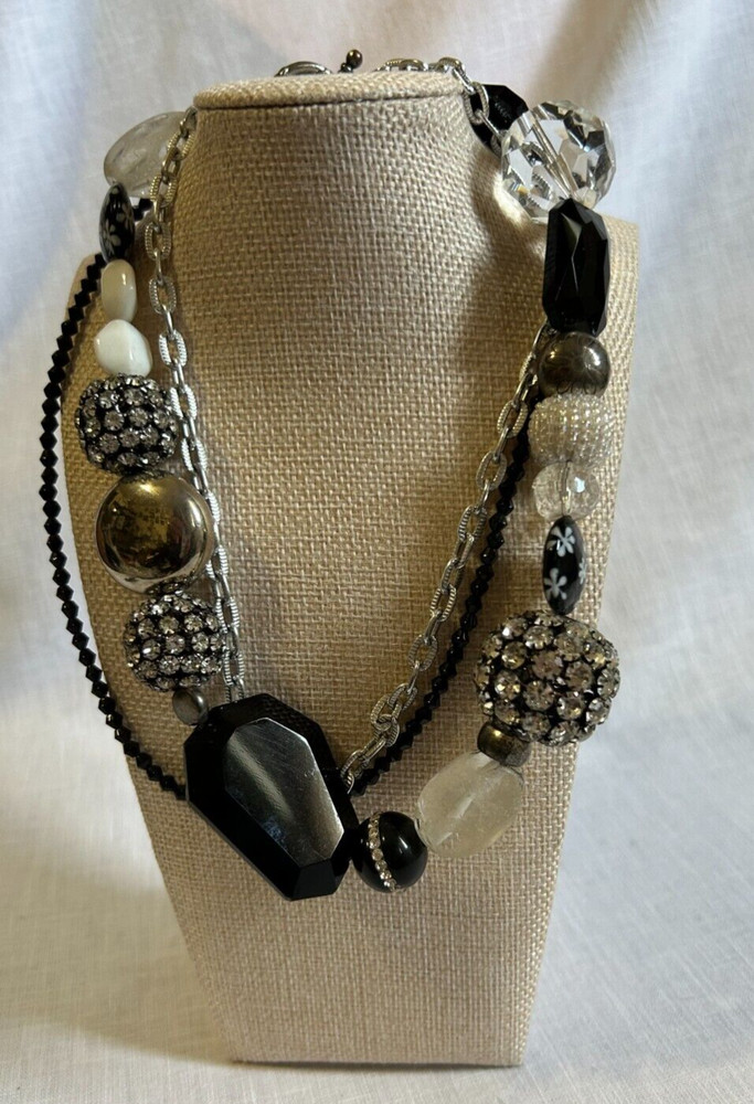 Chunky 80s Statement Necklace Glass Metal & Plastic Beads