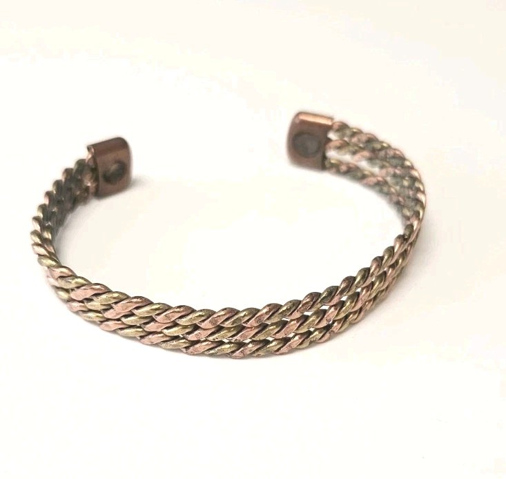 Vintage Copper And Brass Twisted Cuff Bracelet 3 Strand Boho Style Unisex
