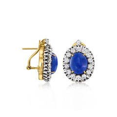 Vint Lapis & Diamond Earrings in 14k Gold & Silver