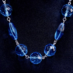 Blue Glass Necklace 20″ Vintage Glass Czech Beads Art Deco Style
